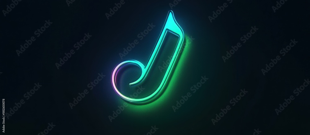 Neon Music Note on Black Background Neon Music Note on Black Background