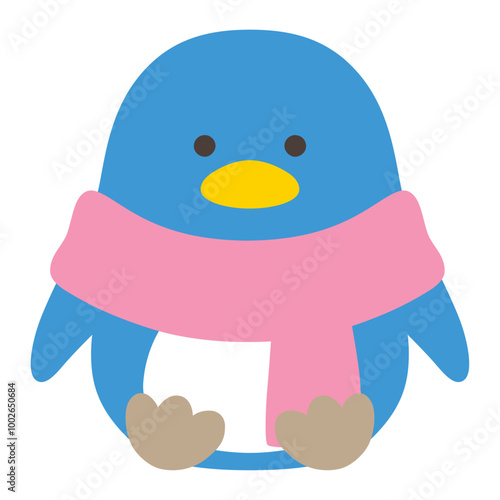 マフラーをつけたペンギンのベクターイラスト。鳥、冬、立つ