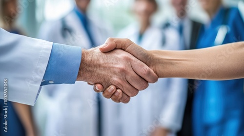 Close-up of doctors shaking hands in medical collaboration