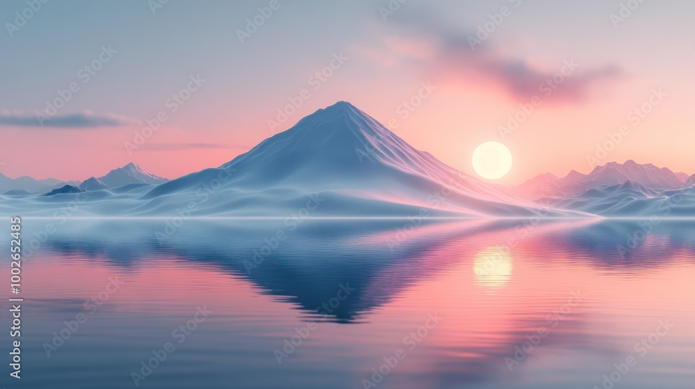 Serene mountain landscape at sunset reflected in calm water. Serene mountain landscape at sunset reflected in calm water.