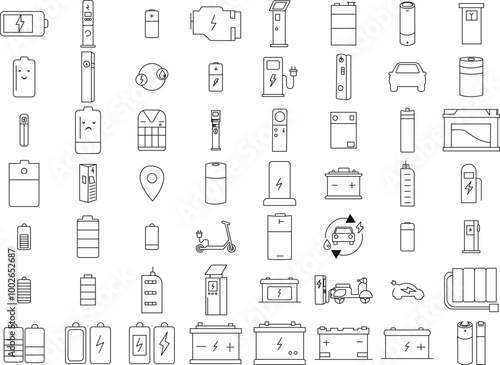 Electric Vehicle icon set for logo and T-Shirt. Thin line art editable stroke.