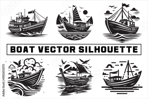 Boat Vector Silhouette Designs