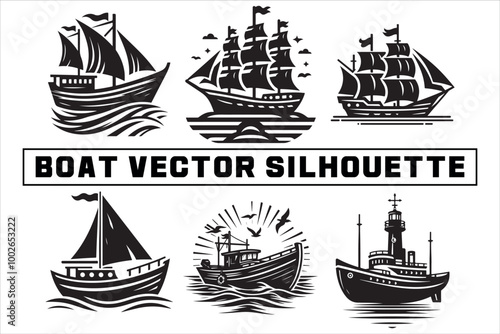 Boat Vector Silhouette Designs