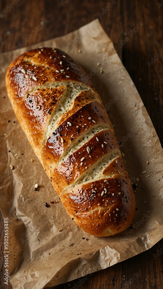 Toasted Turkish bread on brown baking paper. Toasted Turkish bread on brown baking paper.