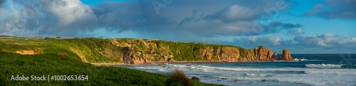 Panorama of Cape Woolamai beach showing the Pinnacles rock formation, Phillip Island, Australia