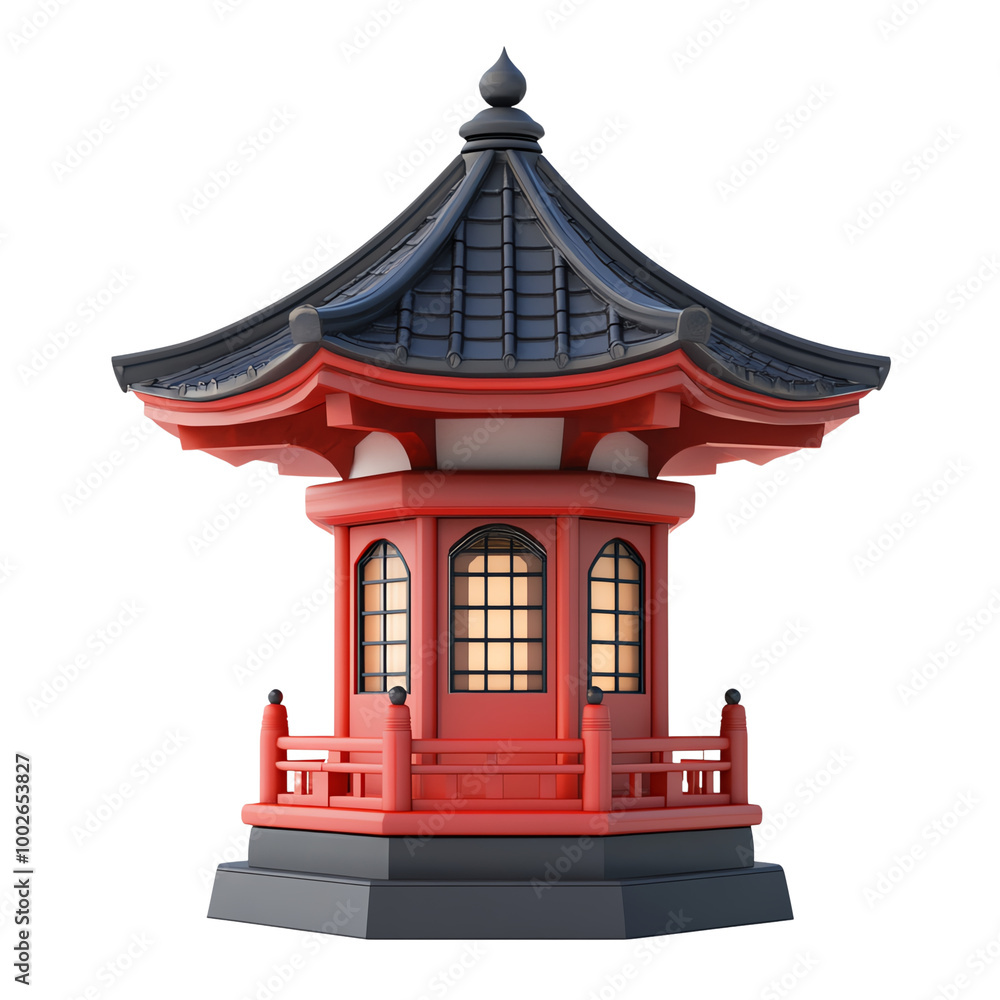 Red pagoda with a black roof on white isolate background transparent background Red pagoda with a black roof on white isolate background transparent background