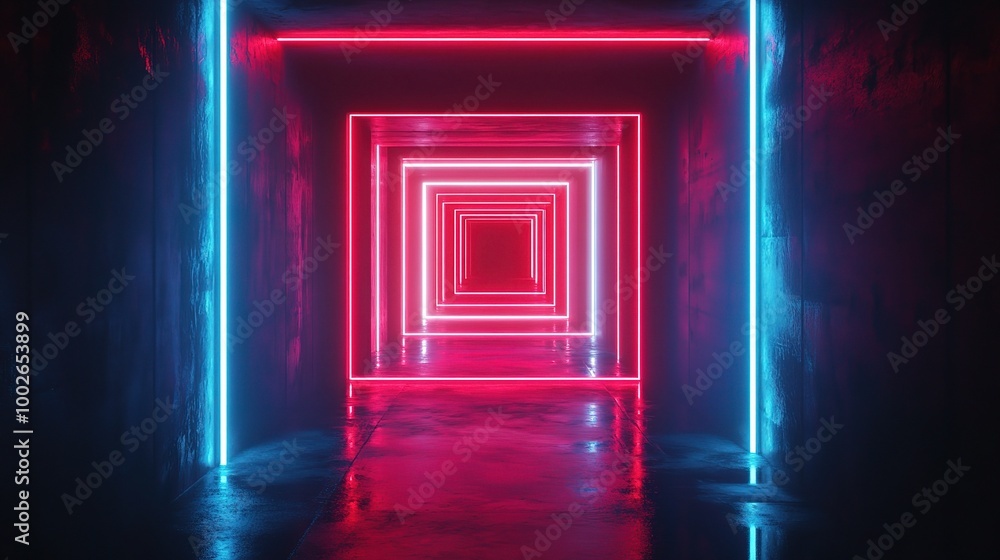 Neon Light Tunnel with Vibrant Colors Neon Light Tunnel with Vibrant Colors