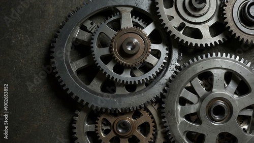 Top view of gears on a metal surface.