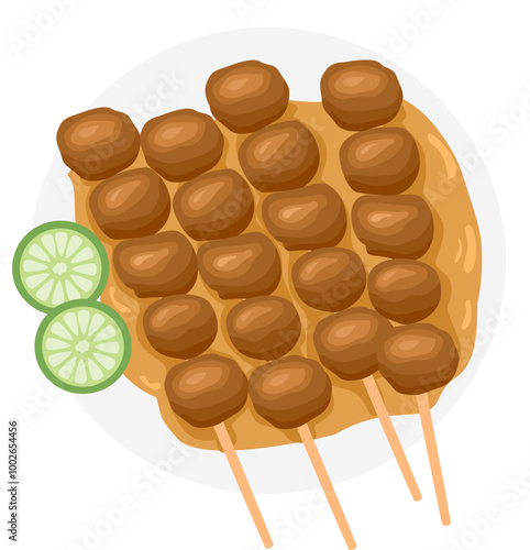 Chicken satay indonesian traditional food vector illustration