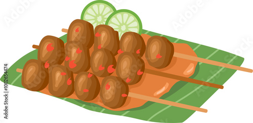 Chicken satay indonesian traditional food vector illustration