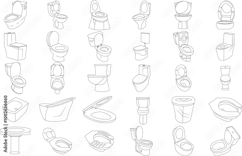 Toilet bathroom icon set. Thin line art editable stroke. Toilet bathroom icon set. Thin line art editable stroke.