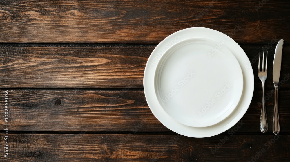 Empty Plate Setting on a Wooden Table Empty Plate Setting on a Wooden Table