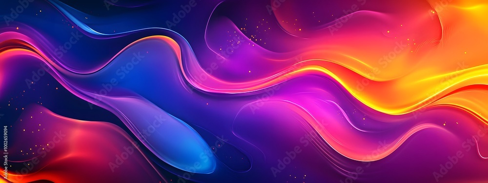 Naklejka premium Colorful fluid shapes on a dark background, with glowing edges, flowing and elegant composition