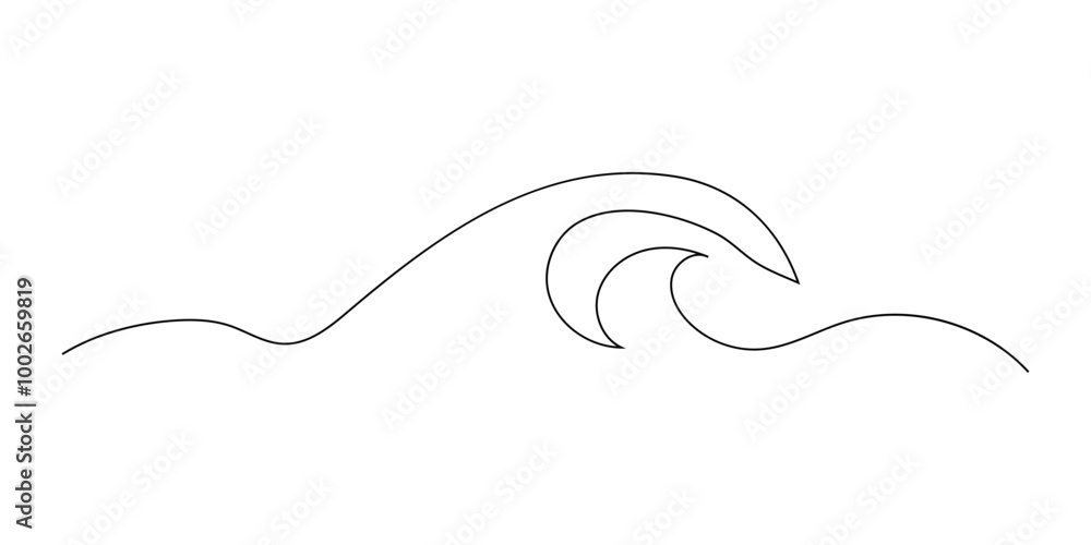 Sea wave vector one continuous line drawing flat trendy style illustration isolated on white background. Sea wave vector one continuous line drawing flat trendy style illustration isolated on white background.