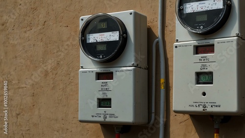 Utility meters on a wall.