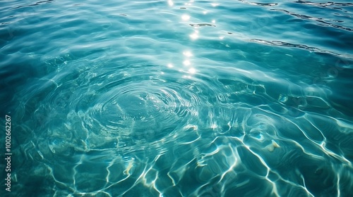 Crystal clear water with gentle ripples reflecting sunlight, creating a serene and tranquil atmosphere for relaxation.