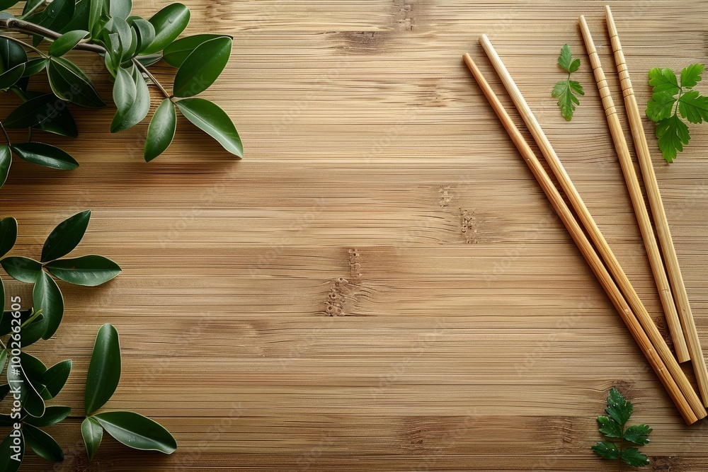 Minimalist mockup of bamboo chopsticks laid out on a light wooden surface, sushi with wooden chopsticks! Minimalist mockup of bamboo chopsticks laid out on a light wooden surface, sushi with wooden chopsticks!