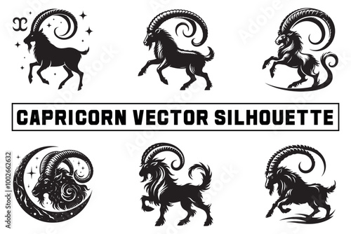 Capricorn Zodiac Sign Vector Silhouette Collection
