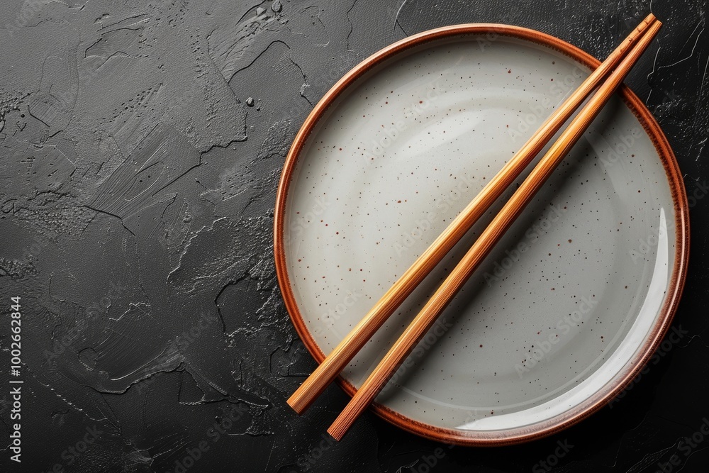 Minimalist mockup of bamboo chopsticks on white plate, with copy space. Bamboo Chopsticks with copy space, sushi with wooden chopsticks Minimalist mockup of bamboo chopsticks on white plate, with copy space. Bamboo Chopsticks with copy space, sushi with wooden chopsticks