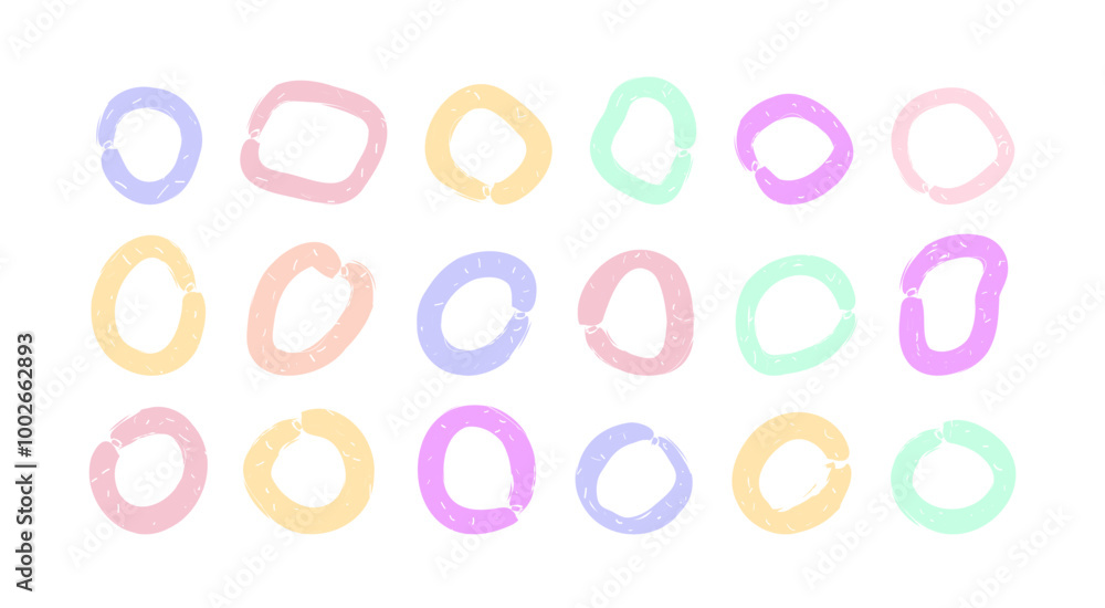 Fototapeta premium Abstract pastel colored shapes, frames. Set of doodle highlights in retro Y2K style