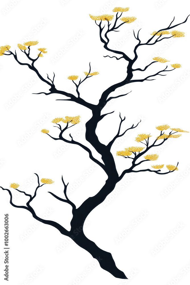 Fototapeta premium Elegant Tree Branch with Yellow Flowers on transparent background