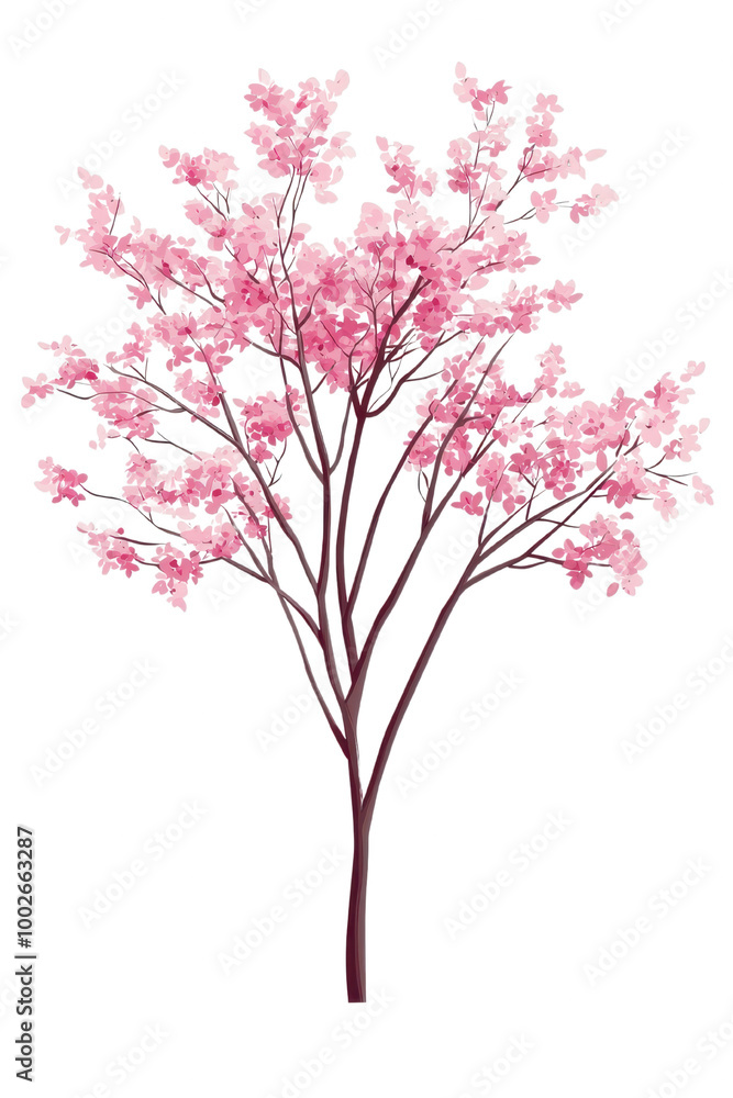 Fototapeta premium Pink Blooming Flowering Tree Illustration on transparent background