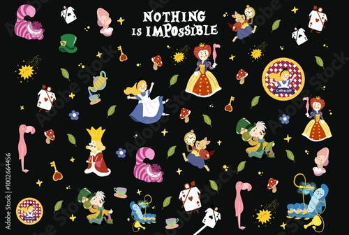 Alice in wonderland pattern illustration