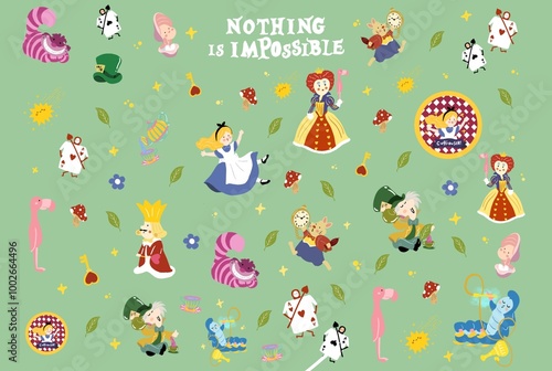Alice in wonderland pattern illustration