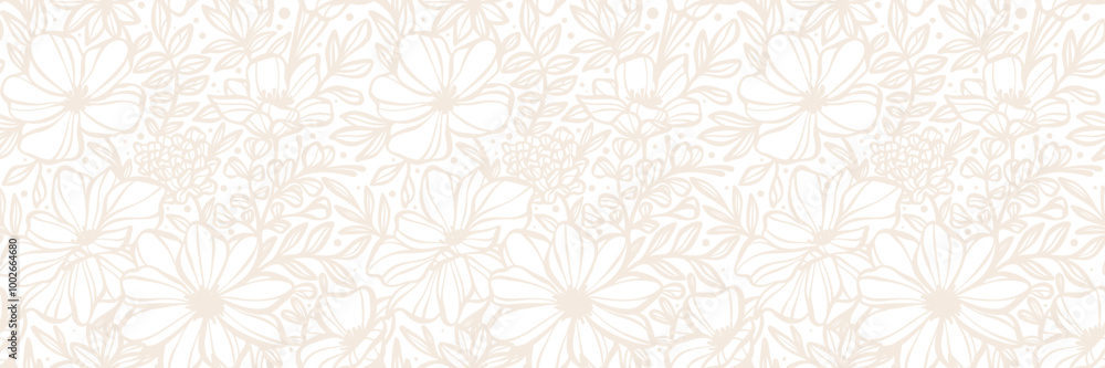 White flower banner, seamless repeating flower print cover background, elegant spring vintage wallpaper White flower banner, seamless repeating flower print cover background, elegant spring vintage wallpaper