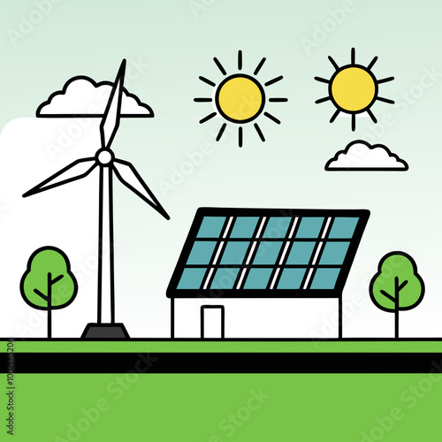 A school project visually showcasing various renewable energy sources like solar panels, wind turbines, and hydropower.