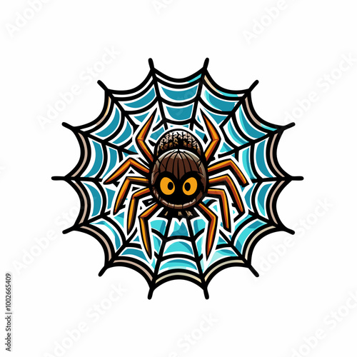 A spooky spider web with a cute spider in the center.