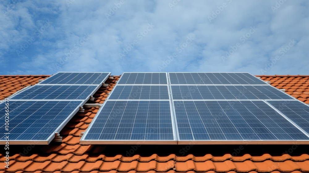 A brick house equipped with solar panels on its roof sits beneath a clear blue sky dotted with fluffy clouds, emphasizing renewable energy use in Germany's residential landscapes A brick house equipped with solar panels on its roof sits beneath a clear blue sky dotted with fluffy clouds, emphasizing renewable energy use in Germany's residential landscapes