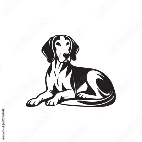 English Foxhound Dog sitting Vector illustration in black and white
