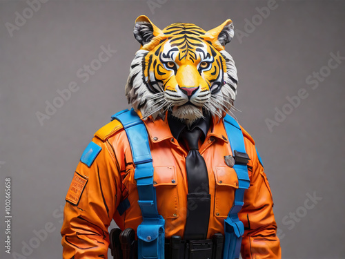 animal predator tiger dressed as a police rescuer uniform AI generated photo