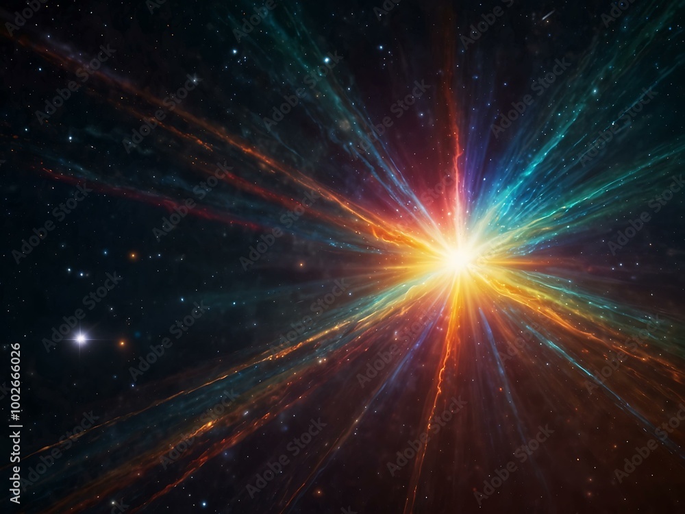 Vibrant star in space with a colorful lens flare. Vibrant star in space with a colorful lens flare.