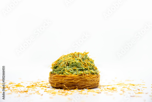 Middle eastern Syrian triangle sweet pastry isolated on white background