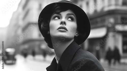
A stylish woman from the 80s, captured in a black and white photo, exuding vintage charm, bold fashion, and an iconic aesthetic of the era.
