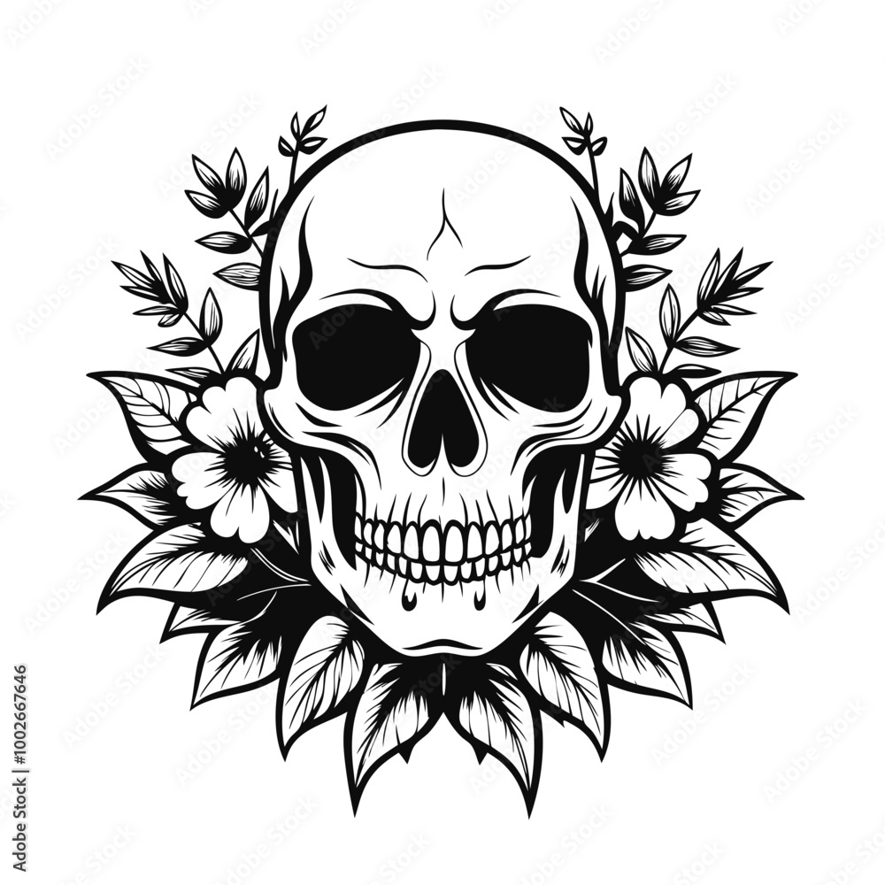 Fototapeta premium A skull surrounded by vibrant flowers.