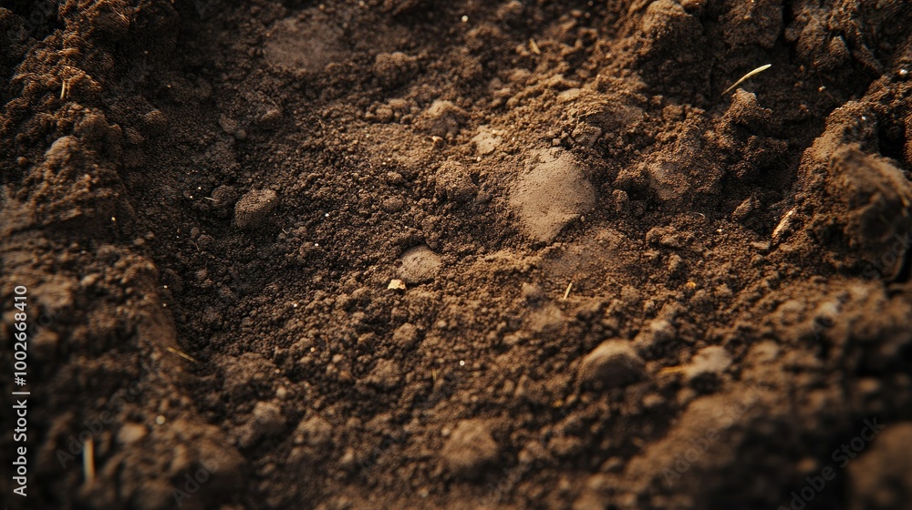 Fertile soil in a close-up shot, displaying its fine particles, organic content, and ideal texture for growing plants. Fertile soil in a close-up shot, displaying its fine particles, organic content, and ideal texture for growing plants.