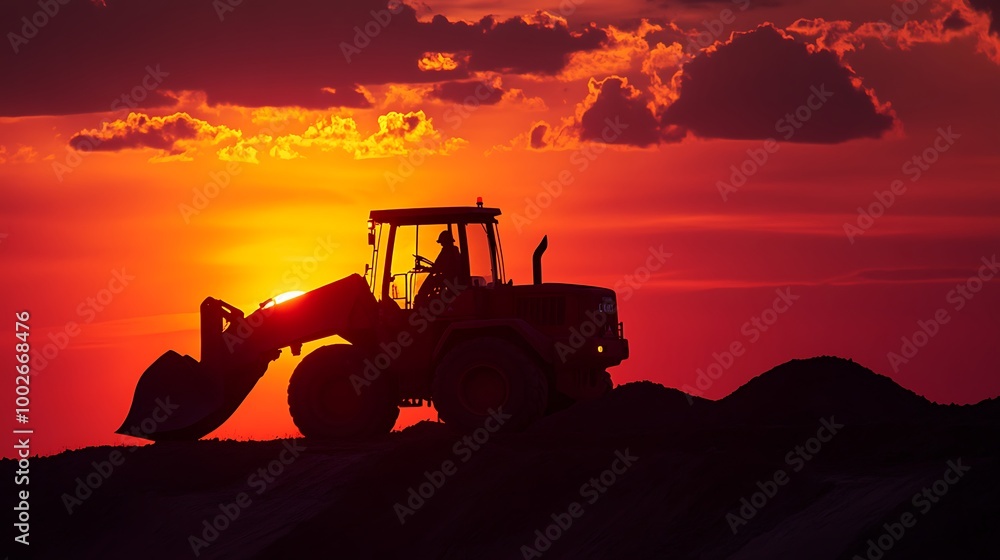 Silhouette of a Loader Against a Dramatic Sunset Silhouette of a Loader Against a Dramatic Sunset