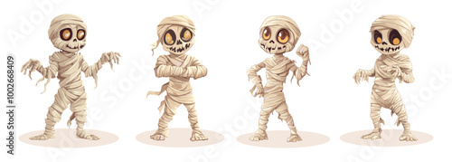Cartoon mummy characters. Egyptian mummies cute mascot, comic monster dead man in bandage halloween children costume horror zombie egypt undead fun creature vector illustration