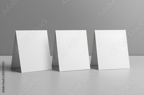 Three Blank Tent Cards on Gray Background