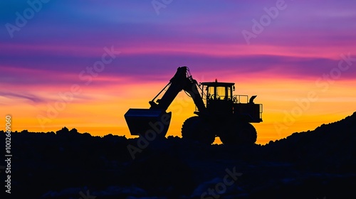 Wallpaper Mural Excavator Silhouette Against a Vibrant Sunset Torontodigital.ca