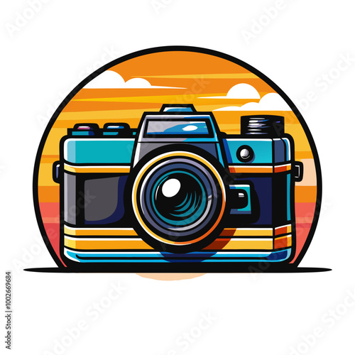 A vintage camera with photography-related objects.