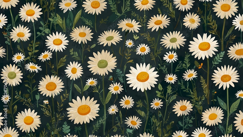 Whimsical daisy meadow illustration, AI generated. Whimsical daisy meadow illustration, AI generated.