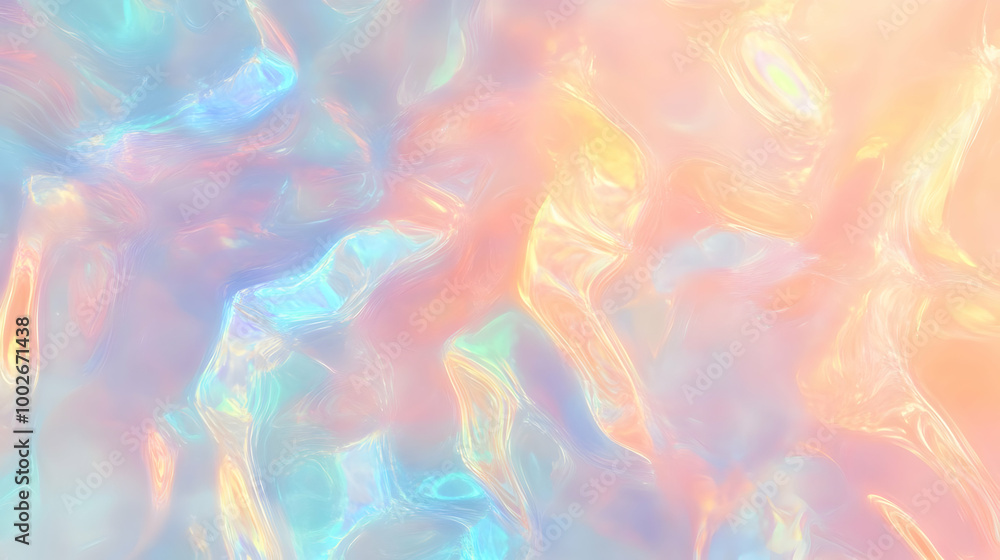 Obraz premium Iridescent Holographic Background a pastel peach to turquoise gradient