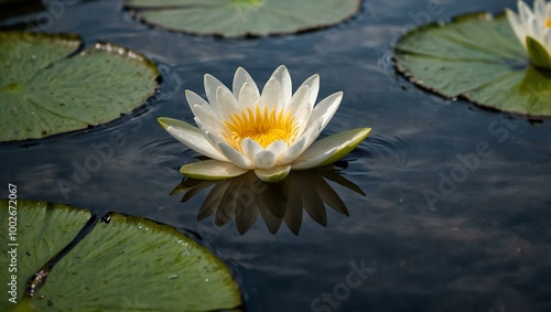 White water lily in full bloom.