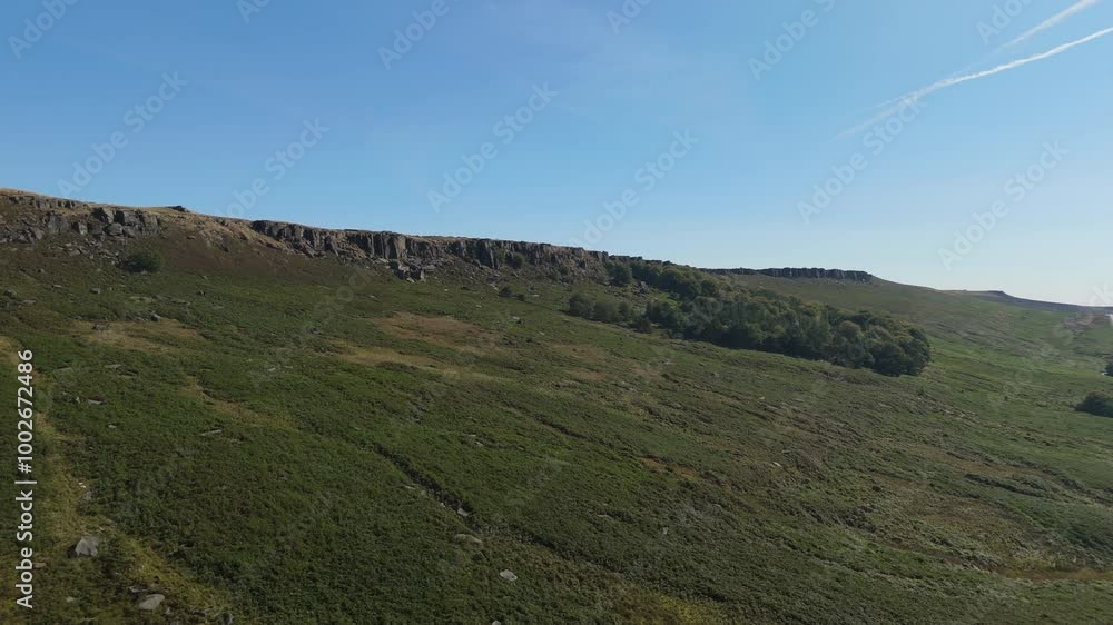 Morning aerial perspective from Stanage Edge in the Peak District National Park, England. Morning aerial perspective from Stanage Edge in the Peak District National Park, England.