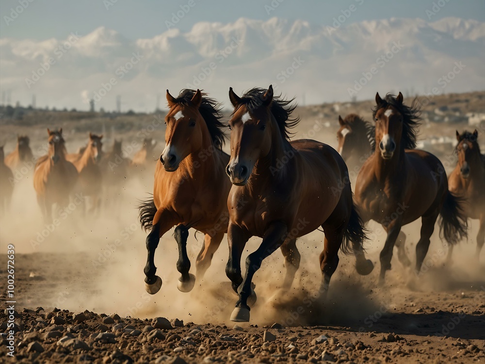 Wild Yilki horses kicking up dust in Kayseri, Turkey. Wild Yilki horses kicking up dust in Kayseri, Turkey.