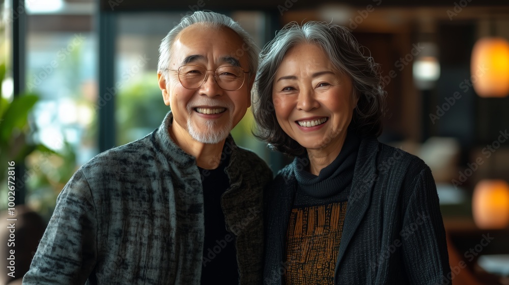 Happy smiling asian mature senior couple posing together Happy smiling asian mature senior couple posing together